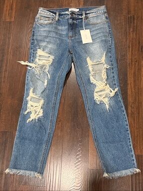 Cello Women's Light Blue Ripped Relaxed Jeans